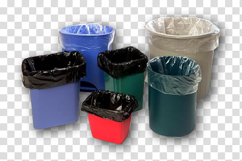 assorted-color plastic trash bin lot transparent background PNG clipart