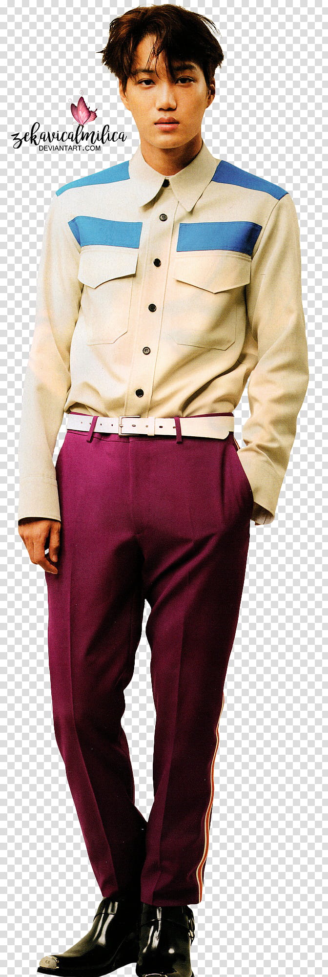 EXO Kai Lined, man in white long-sleeved shirt and maroon dress pants transparent background PNG clipart