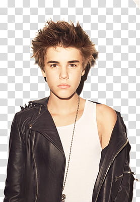 Super MEGA Justin Bieber, Justin Bieber wearing black zip-up jacket and white tank top transparent background PNG clipart