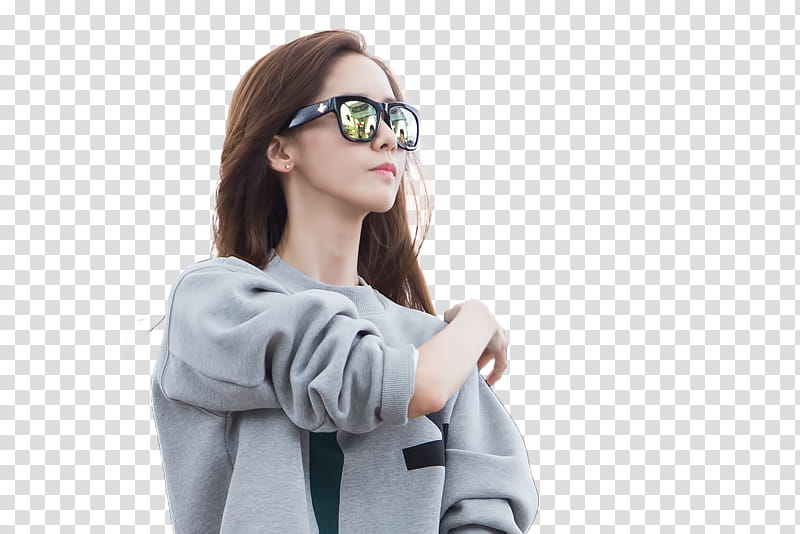 Yoona SNSD, woman wearing gray sweater and sunglasses standing transparent background PNG clipart