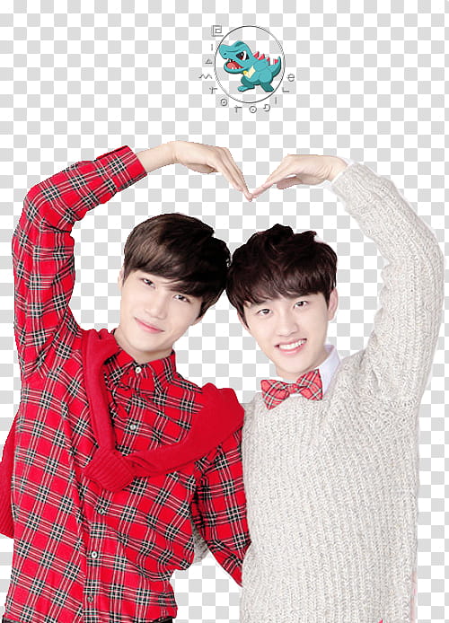 KAISOO RENDER, two men wearing red and white long-sleeved shirts \ transparent background PNG clipart