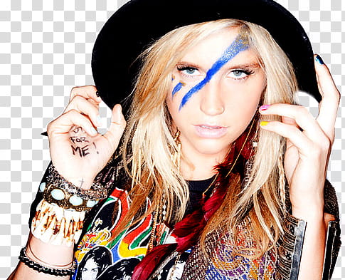 Kesha, woman \weaing black hat and assorted-color bangle bracelets transparent background PNG clipart