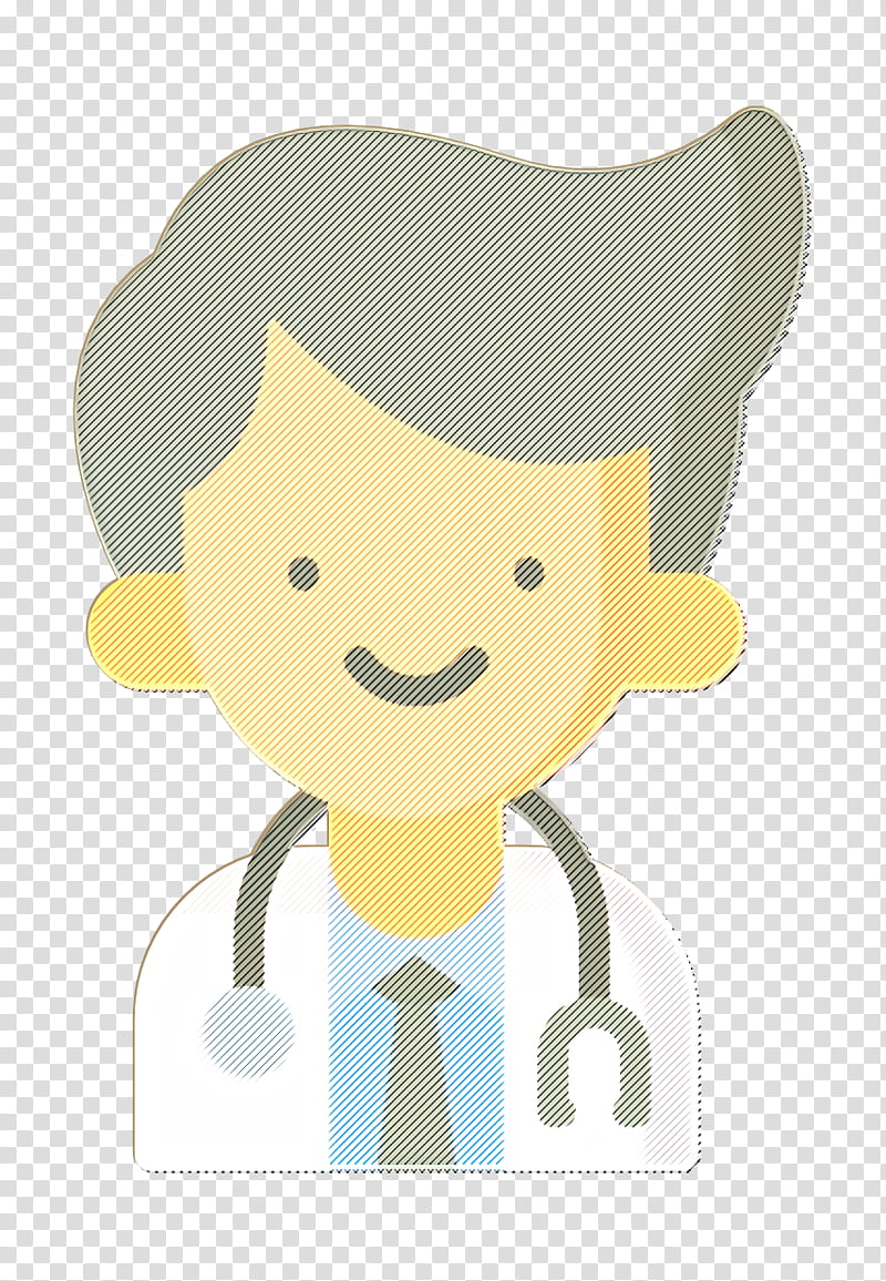 Professions icon Doctor icon, Cartoon, Head, Yellow, Headgear, Smile transparent background PNG clipart