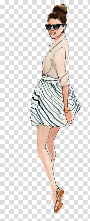 Super  , woman wearing brown elbow-sleeved top and white and blue skirt sketch transparent background PNG clipart