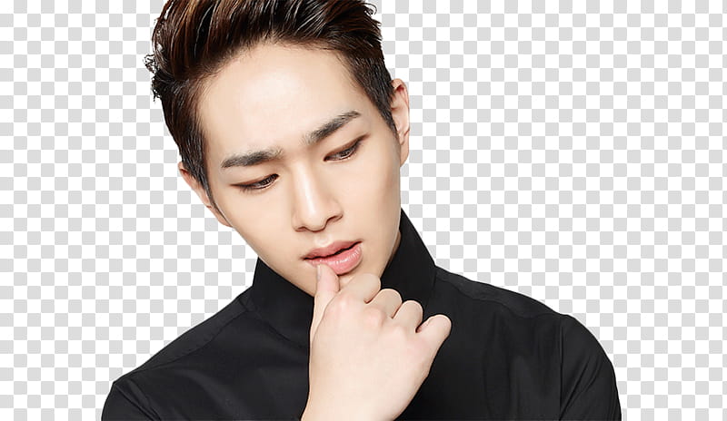 SHINee, man in black collared top holding his lips transparent background PNG clipart