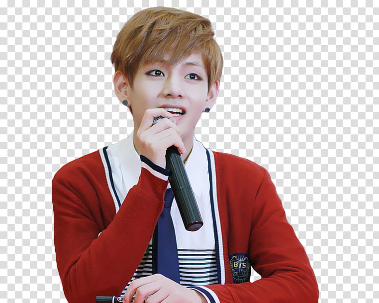 V TAEHYUNG BTS, man holding black wireless microphone transparent background PNG clipart