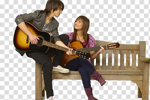 Jemi, man and woman playing guitars transparent background PNG clipart