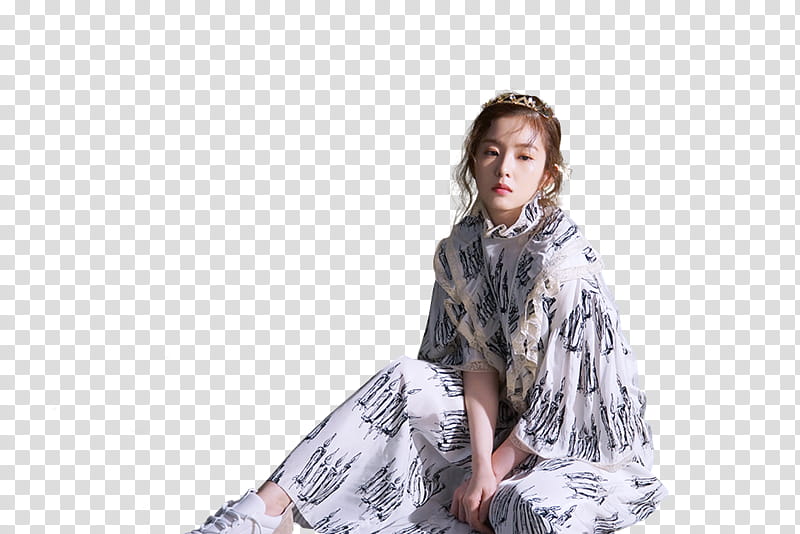 Red Velvet Irene n Seulgi P, sitting woman wearing white and black dress transparent background PNG clipart