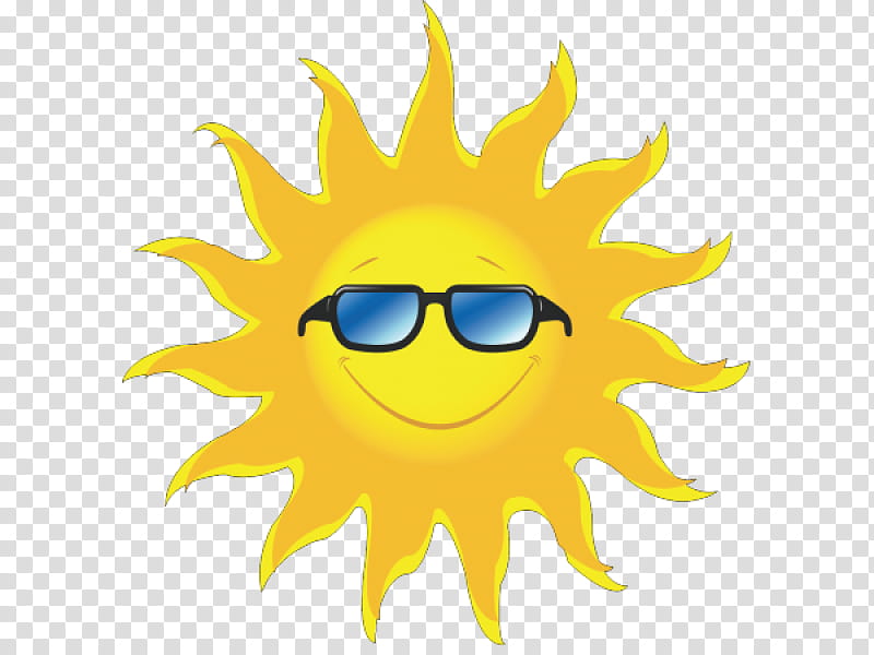 Emoticon Smile, Sunlight, Sunglasses, Yellow, Cartoon, Smiley, Eyewear, Sunflower transparent background PNG clipart