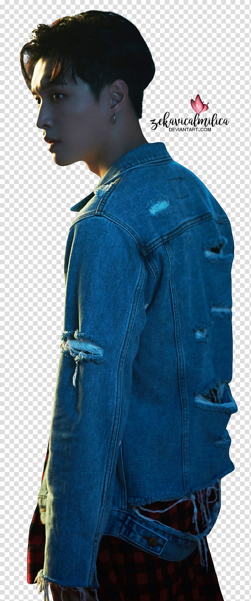EXO Lay Sheep Relift, standing man wearing blue denim jacket transparent background PNG clipart
