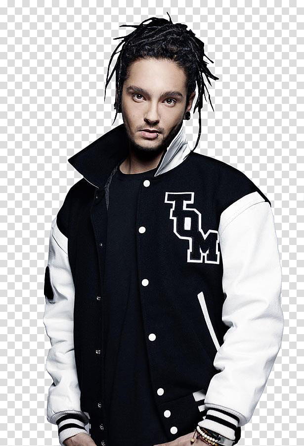 Tom Kaulitz (DSDS ) Render, man in black and white letterman jacket transparent background PNG clipart