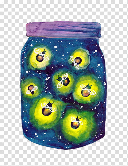 fireflies inside jar canvas painting transparent background PNG clipart