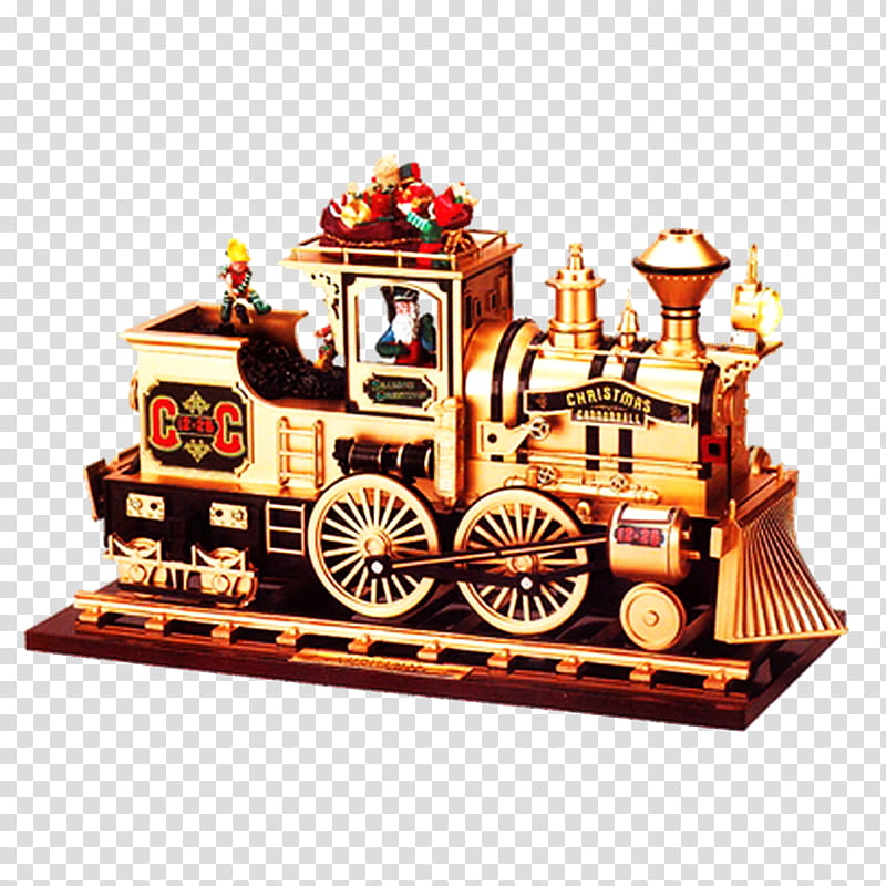 x mas train element, beige and red train toy transparent background PNG clipart