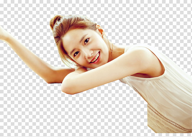 Yoona, smiling woman wearing beige tank top transparent background PNG clipart