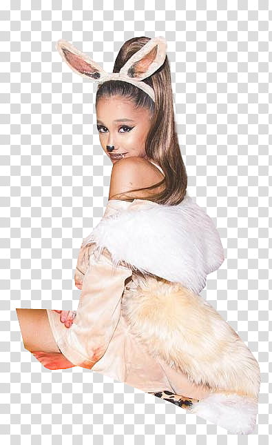 Ariana Grande, Ariana Grande wearing brown and white bunny headband transparent background PNG clipart