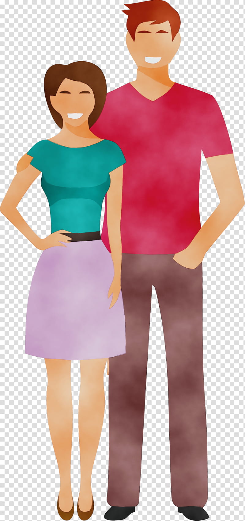 clothing standing pink shoulder neck, Couple, Lover, Watercolor, Paint, Wet Ink, Joint, Dress transparent background PNG clipart