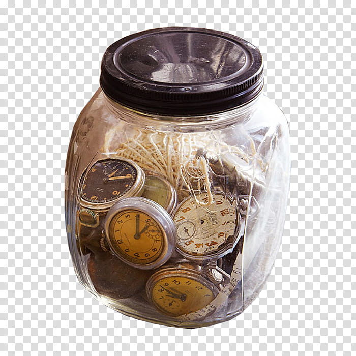 , pocket watches in clear glass jar transparent background PNG clipart