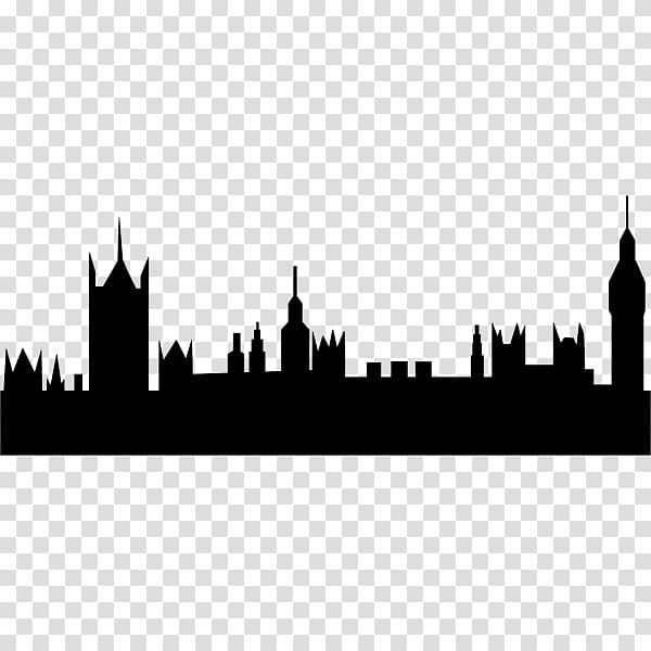 London Skyline Silhouette, Palace Of Westminster, Big Ben, House, Parliament Of The United Kingdom, England, City, White transparent background PNG clipart