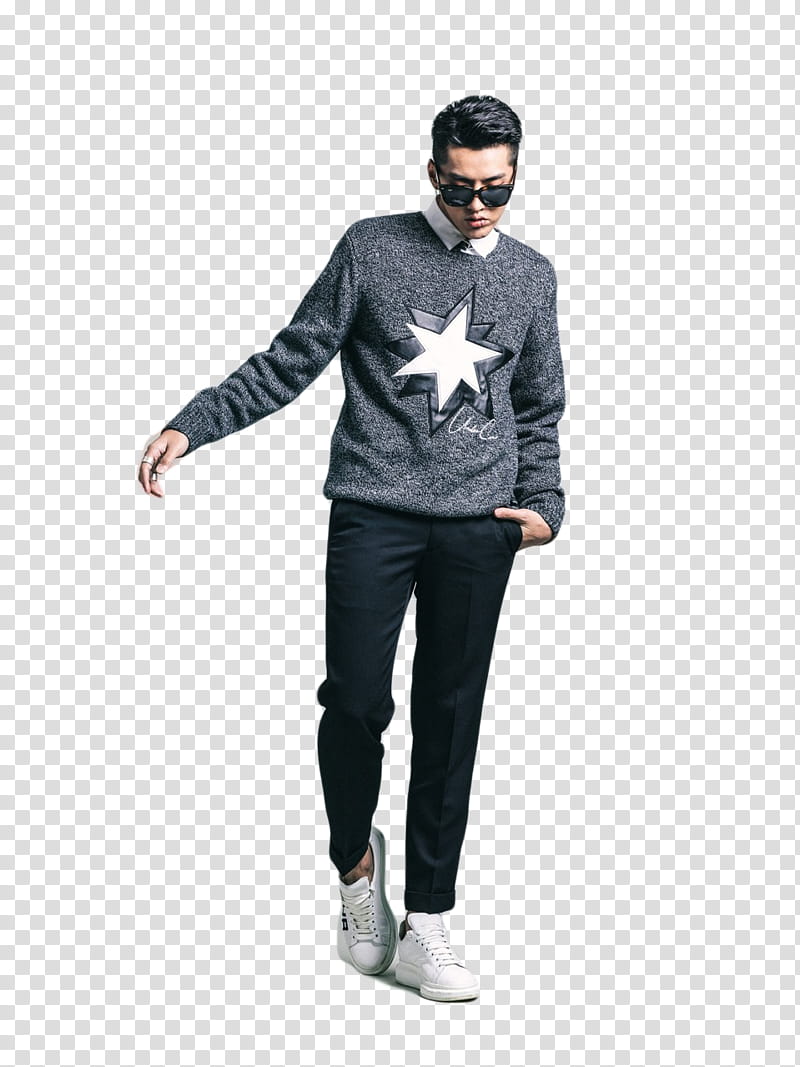 KRIS WU SOLOIST, man in gray sweater and black fitted pants transparent background PNG clipart