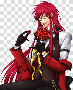 Male Anime Character With Red Long Hair Holding Red Roses Bouquet Transparent Background Png Clipart Hiclipart