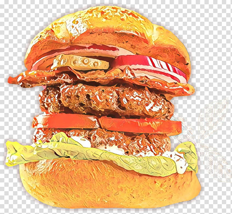 food fast food dish junk food cuisine, Cartoon, Ingredient, Cheeseburger, Breakfast Sandwich, Veggie Burger, Bun transparent background PNG clipart