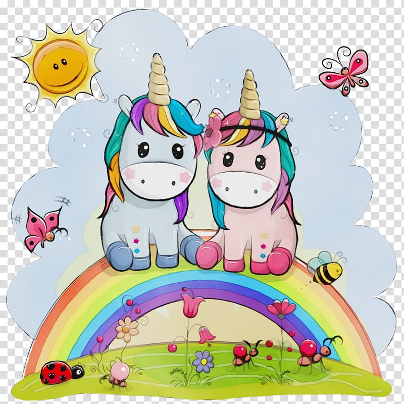 , Cartoon Unicorn, Cute Unicorn, Baby Unicorn, Watercolor, Paint, Wet Ink transparent background PNG clipart