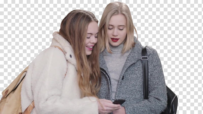 Skam, two women looking at smartphone transparent background PNG clipart