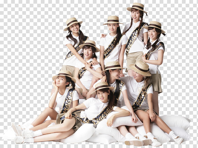 SNSD render, Girl's Generation Kpop group wearing white-and-brown dresses transparent background PNG clipart