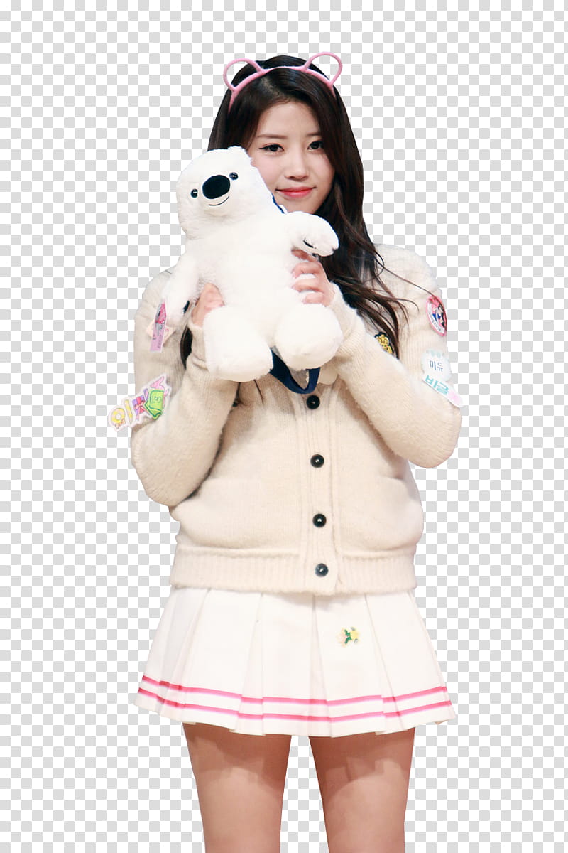 LOVELYZ MIJOO, woman holding polar bear plush toy transparent background PNG clipart