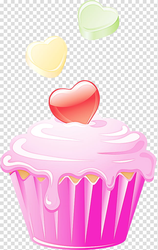 baking cup pink cupcake heart icing, Dessert, Food, Baked Goods, Muffin, Sweetness, Cake Decorating, Fondant transparent background PNG clipart