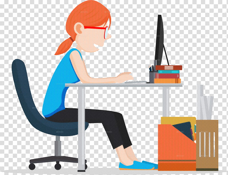 sitting cartoon desk furniture office chair, Job, Computer Desk transparent background PNG clipart