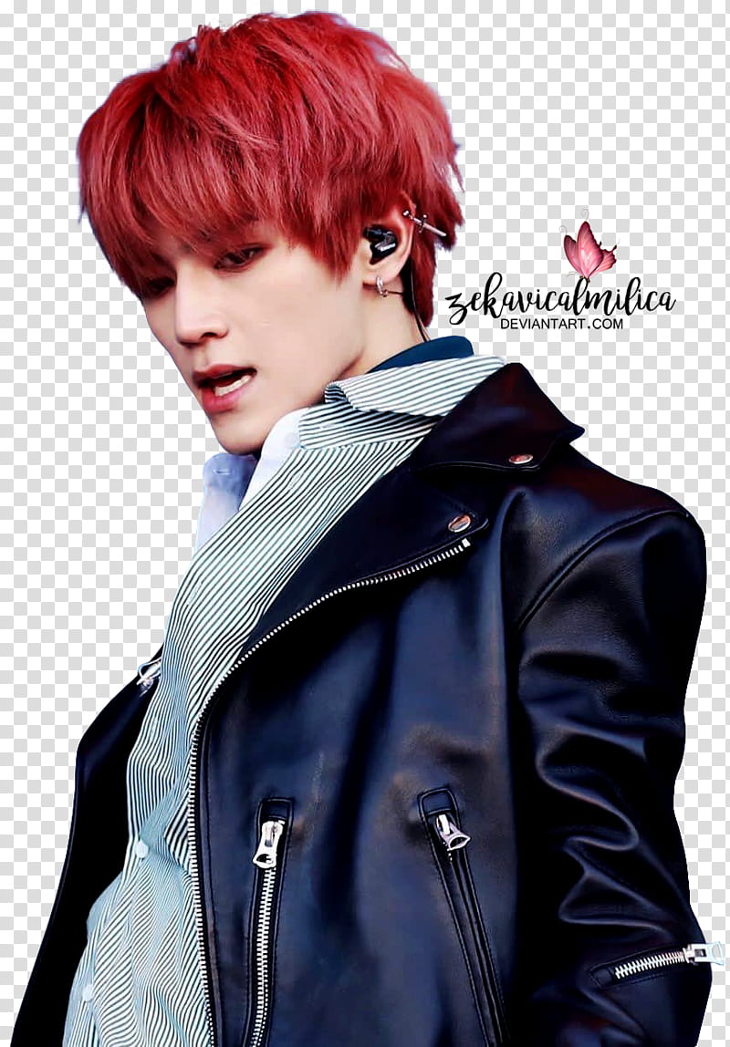 NCT Taeyong , standing man wearing black leather biker jacket transparent background PNG clipart