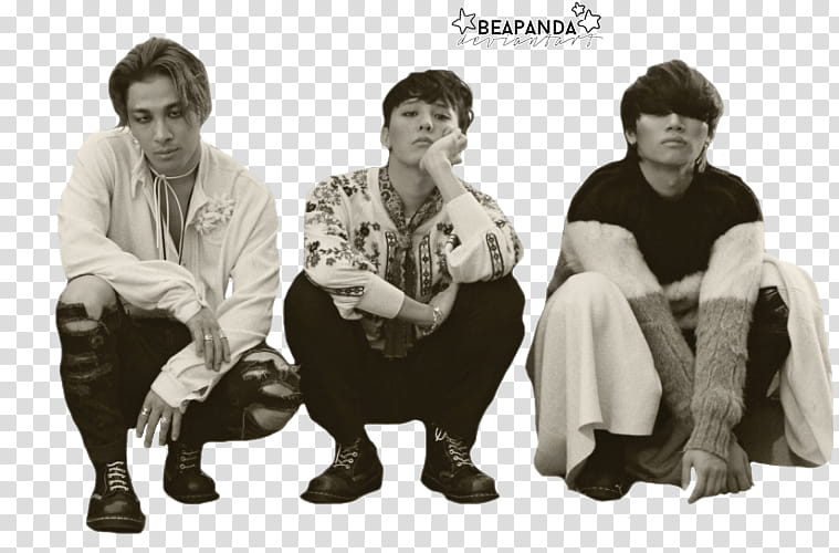 BIGBANG, three men sitting transparent background PNG clipart