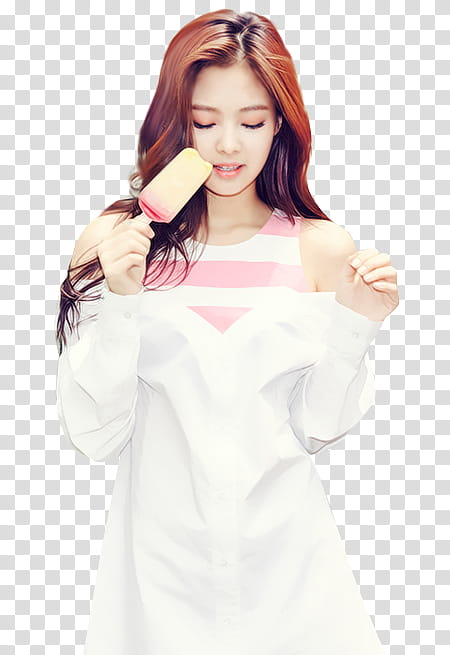 BLACKPINK JENNIE KIM, woman holding ice cream pop transparent background PNG clipart