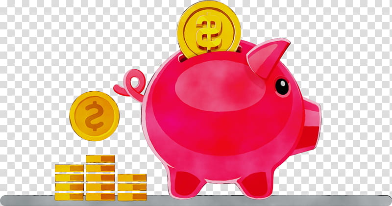 Piggy bank, Watercolor, Paint, Wet Ink, Pink, Saving, Yellow, Money Handling transparent background PNG clipart