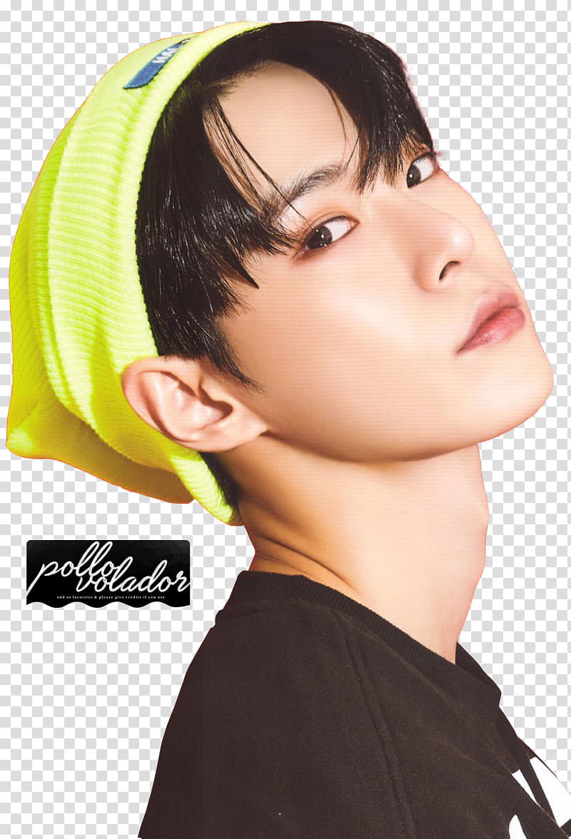 NCT Season Greetings  part, man wearing black crew-neck shirt and yellow knit cap transparent background PNG clipart