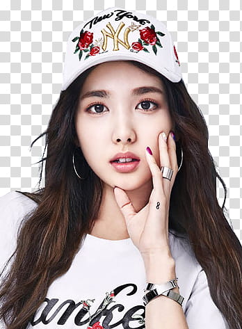 TWICE MLB  Version HQ, woman wearing white and red floral cap transparent background PNG clipart