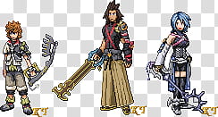 BbS Keyblade Warriors, three game characters holding weapons transparent background PNG clipart