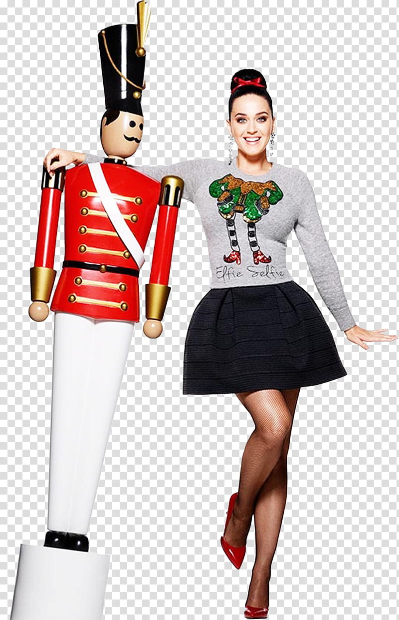 Katy Perry christmas, Katy Perry standing beside royal guard statue transparent background PNG clipart