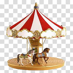 Dollhouse, red and white ride-on horse carousel transparent background PNG clipart