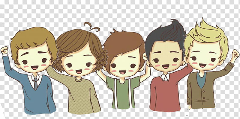 caricaturas de One Direction, five female and male cartoon characters smiling transparent background PNG clipart