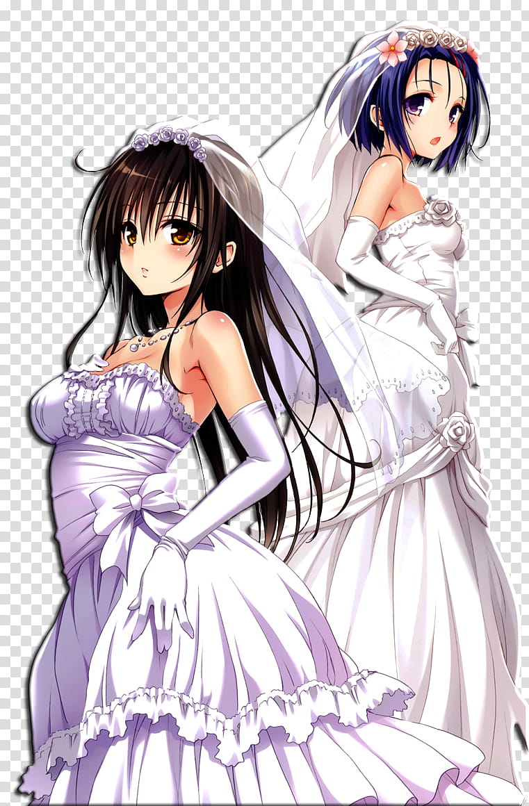 Wedding Dresses Anime Girls, black haired female anime character transparent background PNG clipart