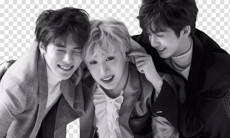 Monsta X Hyungwon Minhyuk WonHo s, gray scale of three person transparent background PNG clipart