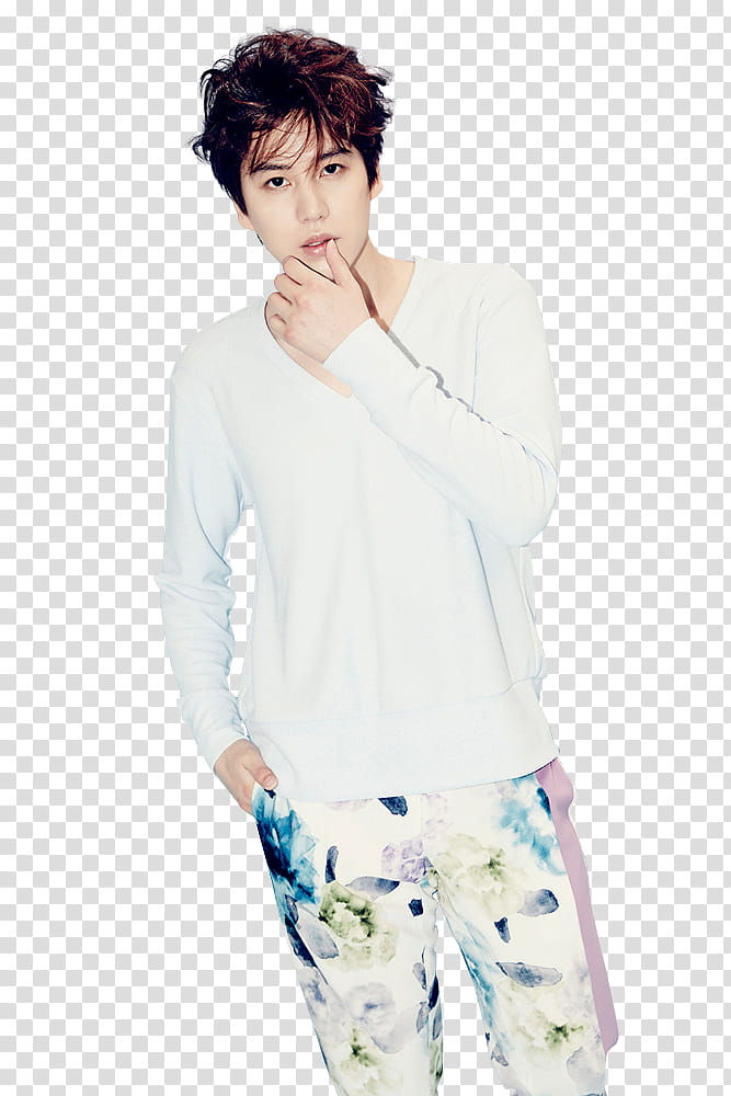 SUPER JUNIOR DEVIL P, man wearing white long-sleeved shirt hand on face transparent background PNG clipart