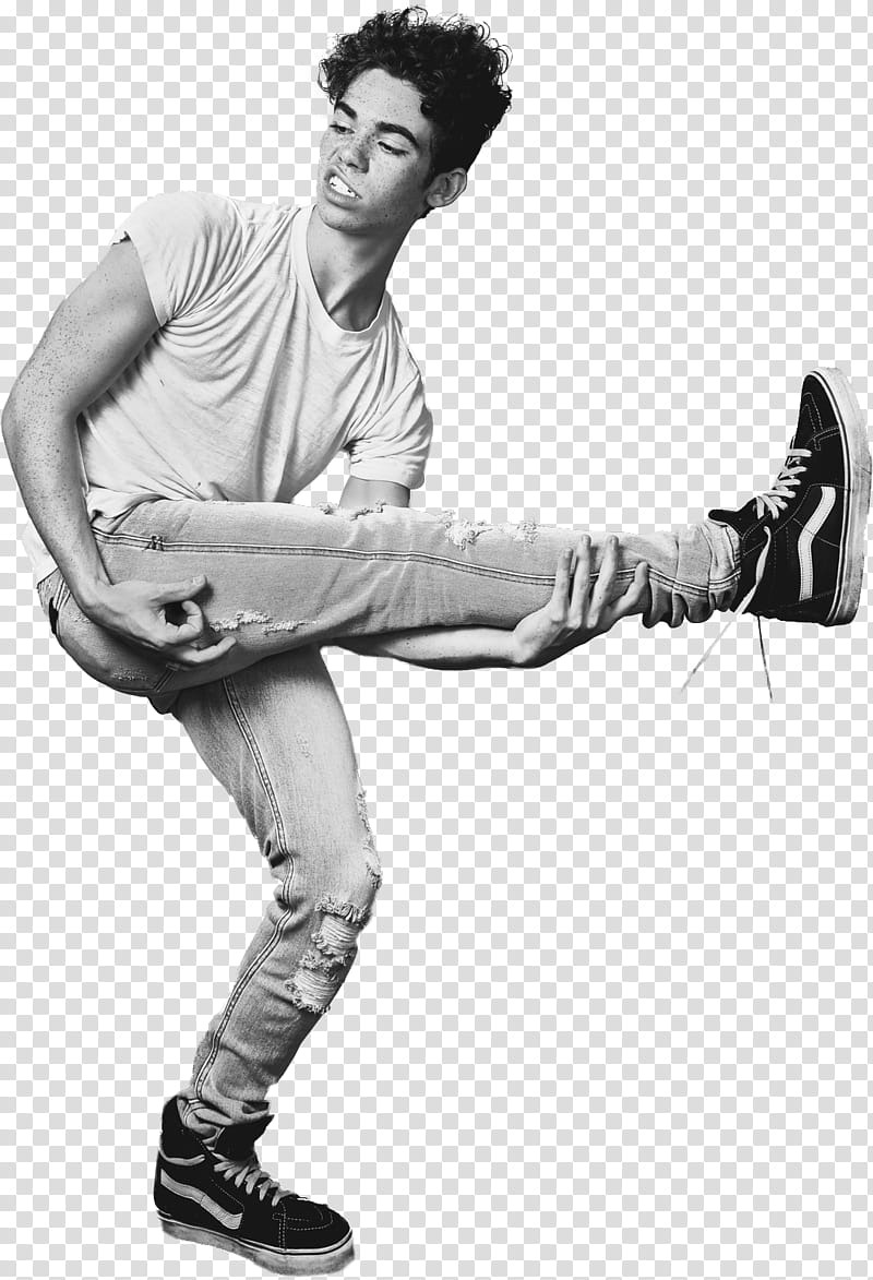 Cameron Boyce, grayscale graphy of man rising left foot transparent background PNG clipart