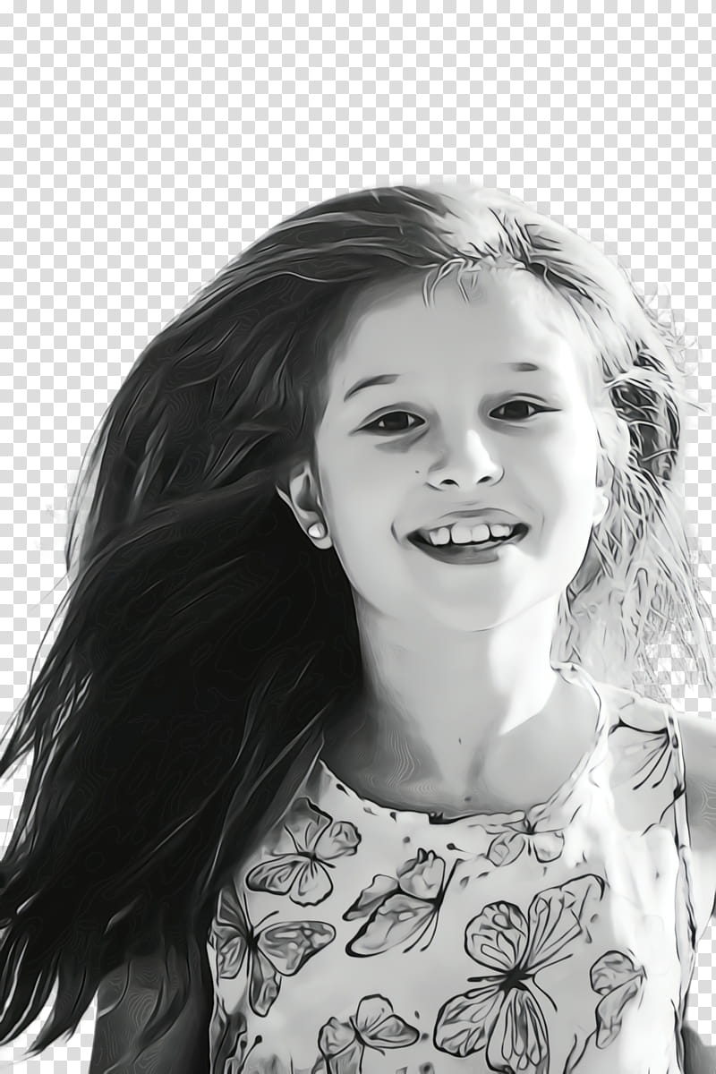 Happy Face, Girl, Kid, Child, Little, Cute, Black And White
, Smile transparent background PNG clipart