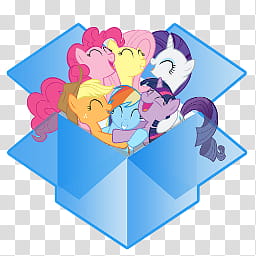 All icons in mac and ico PC formats, folder, dropbox, My Little Pony characters on box illustration transparent background PNG clipart