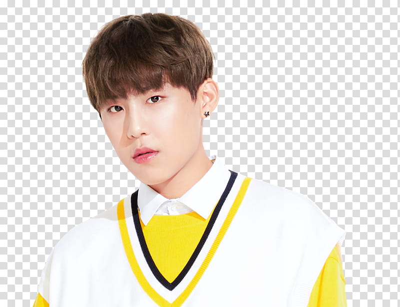WANNA ONE X Ivy Club P, man wearing white and yellow shirt transparent background PNG clipart