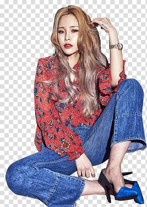 Heize, sitting woman and holding hair transparent background PNG clipart