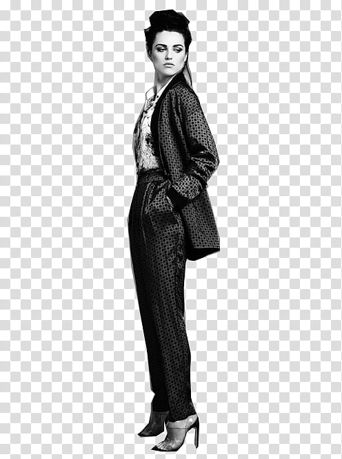 Katie McGrath, woman standing grayscale graphy transparent background PNG clipart